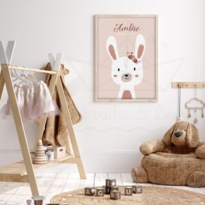 Affiche individuelle Bohème – Lapin fleurs prénom