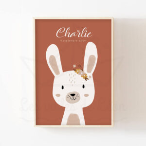 Affiche individuelle Bohème – Lapin fleurs prénom