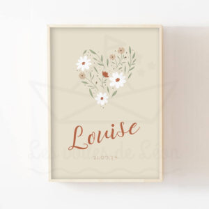 Affiche individuelle Florale – Coeur avec fleurs personnalisé