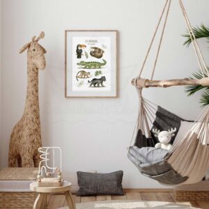 Affiche éducative Animaux jungle – Aquarelle individuelle