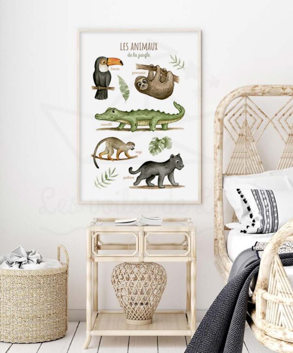 cadre les animaux de la jungle poster éducatif enfant