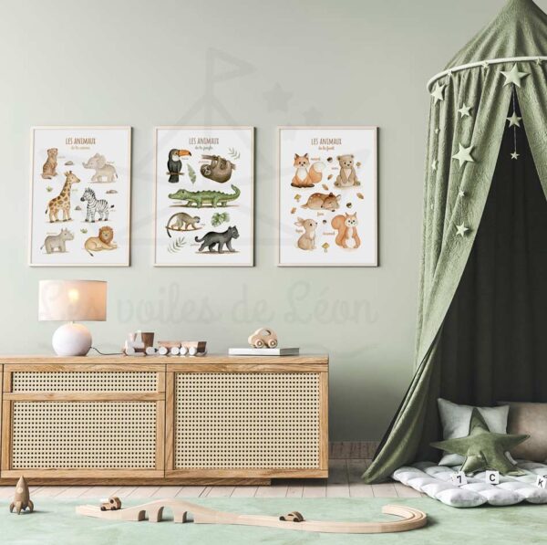 cadres savane jungle forêt décoration éducative chambre enfant nature