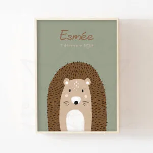 Affiche Hérisson Chambre Bébé – Décoration Murale Personnalisée Forêt