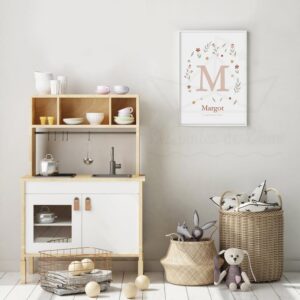 Lettre fleurie fille – Affiche florale personnalisée