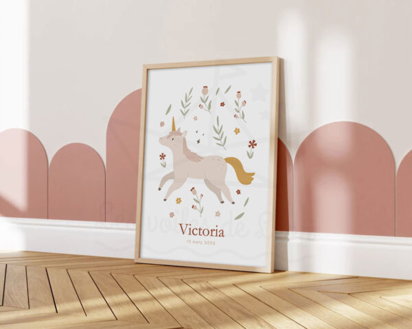 Affiche licorne enfant Décoration chambre fille prénom personnalisé