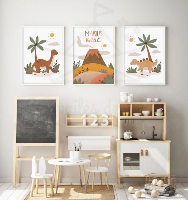 cadres little dino prénom date personnalisé décoration murale chambre enfant dinosaure