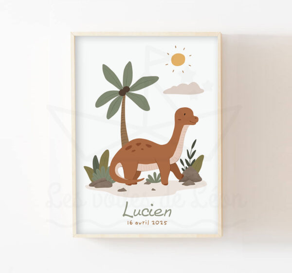 Affiche dinosaure personnalisée prénom cadeau naissance garçon