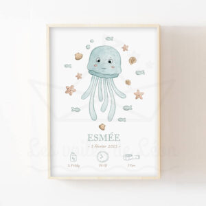 Mer Méduse – Illustration aquarelle individuelle