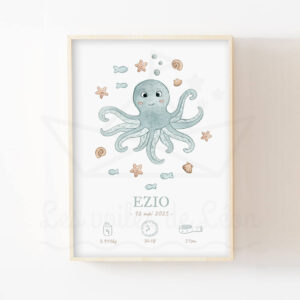 Mer Pieuvre – Illustration aquarelle individuelle