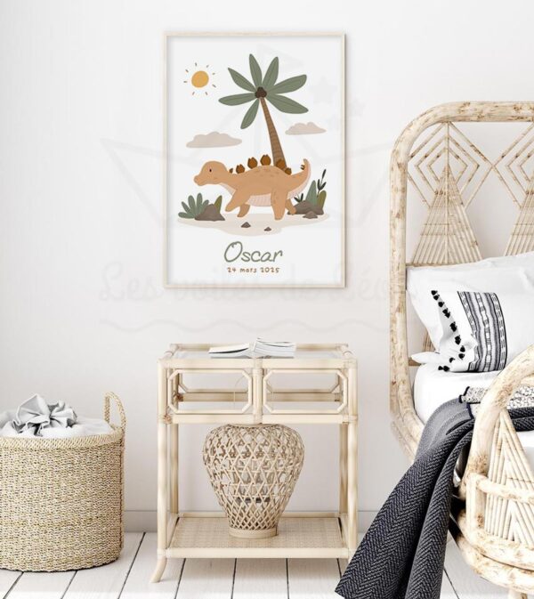 cadre stégosaure prénom date décoration murale bébé garçon
