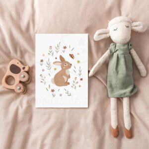 Affiche florale lapin