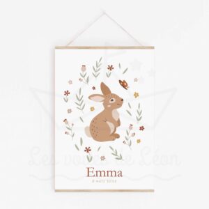 Affiche florale lapin