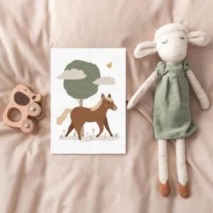 Affiche Cheval Chambre Bébé – Poster Animaux de la Ferme Personnalisé