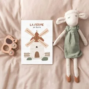 Affiche Moulin Chambre Enfant – Poster Animaux de la Ferme et Campagne