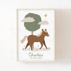 Affiche Cheval Chambre Bébé – Poster Animaux de la Ferme Personnalisé