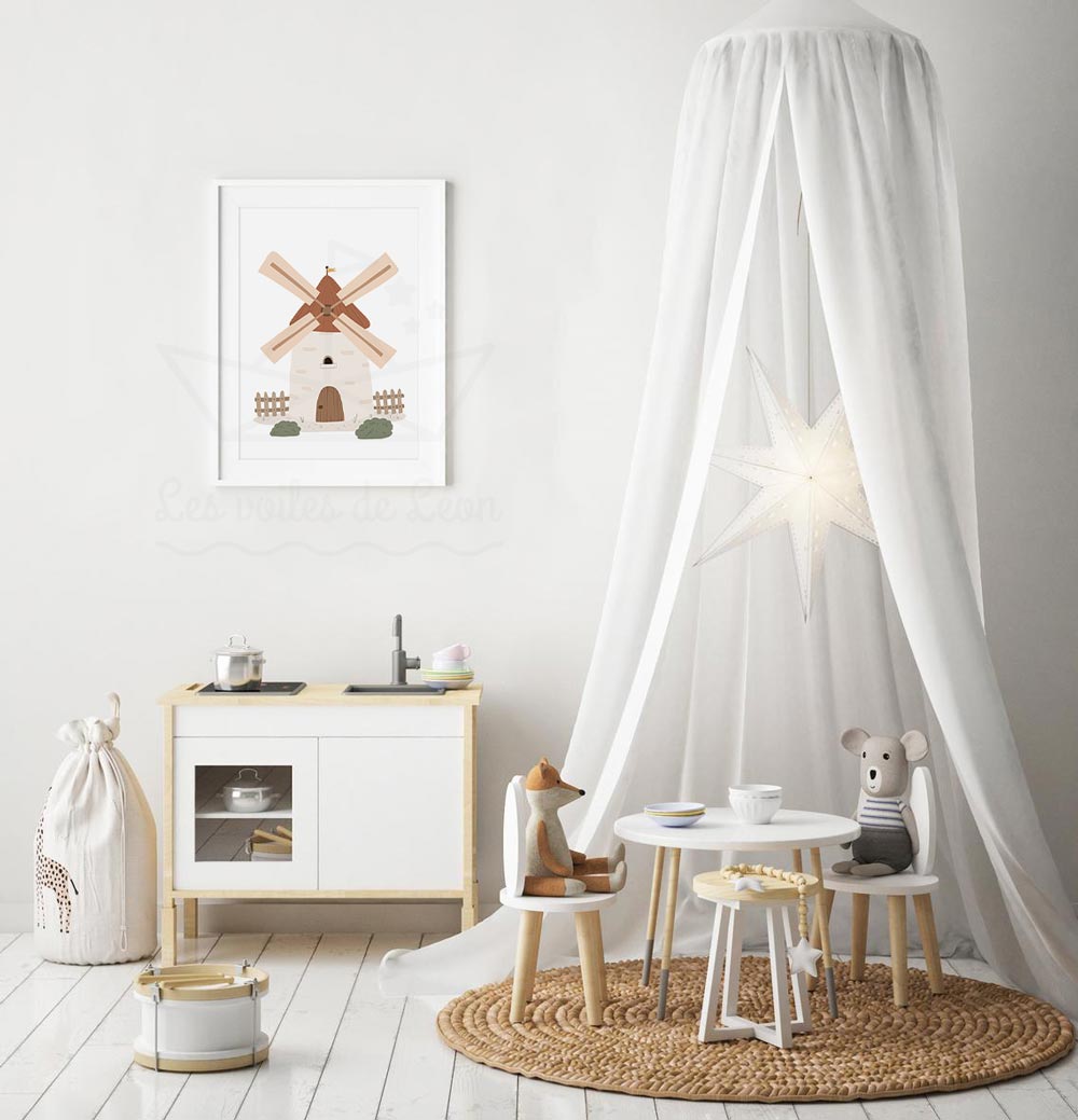 cadre moulin fond blanc décoration murale chambre ferme bébé