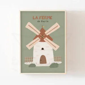 Affiche Moulin Chambre Enfant – Poster Animaux de la Ferme et Campagne