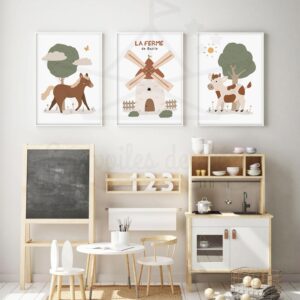 Le Trio de la Ferme : Cheval, Vache et Moulin personnalisables