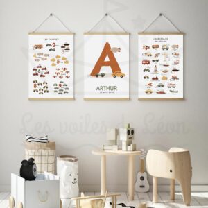 Véhicules – Abécédaire Initiale Chiffres – Trio Affiches éducatives