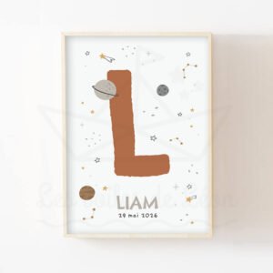 Espace – Initiale et prénom – Poster pour enfant
