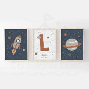 Espace – Fusée Initiale Planète – Trio Affiches personnalisées