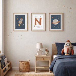 Trio Affiches Espace – Décoration Chambre Espace Personnalisée pour Petit Astronaute
