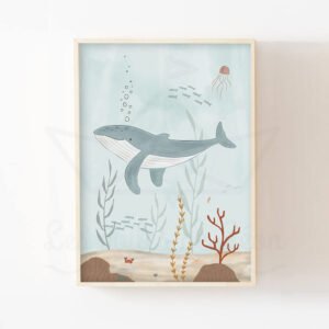 Affiche Baleine enfant – Aquarelle personnalisable prénom