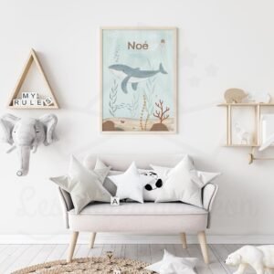Affiche Baleine enfant – Aquarelle personnalisable prénom