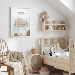 Affiche Sous marin enfant – Aquarelle personnalisable prénom