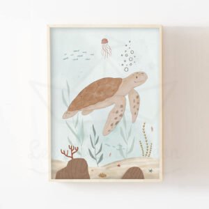 Affiche Tortue enfant – Aquarelle personnalisable prénom