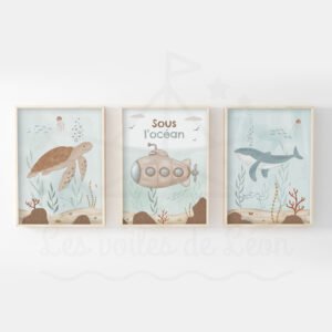 Affiches Mer Tortue Sous-marin Baleine – Trio Aquarelles
