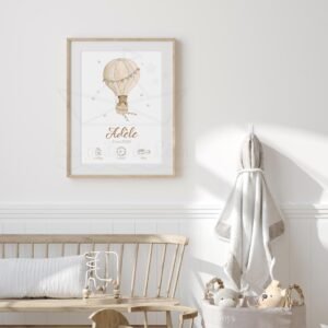 Affiche Naissance Personnalisée Ourson en Montgolfière