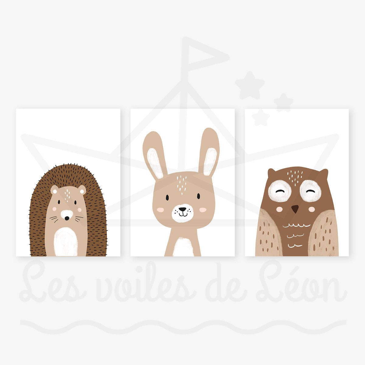 Tableau triptyque animaux de la foret style moderne affiche sans cadre
