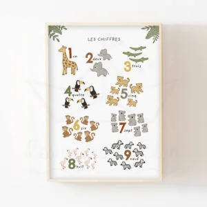Affiche Éducative Enfant – Poster Chiffres et Animaux pour Apprendre à Compter