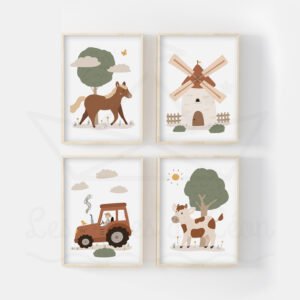 Set de 4 Affiches Animaux de la Ferme – Déco Murale Thème Ferme