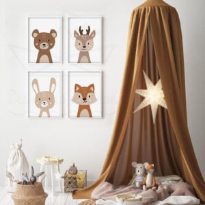 Quatuor d&rsquo;Affiches Animaux De La Forêt – Lapin Ours Renard Cerf