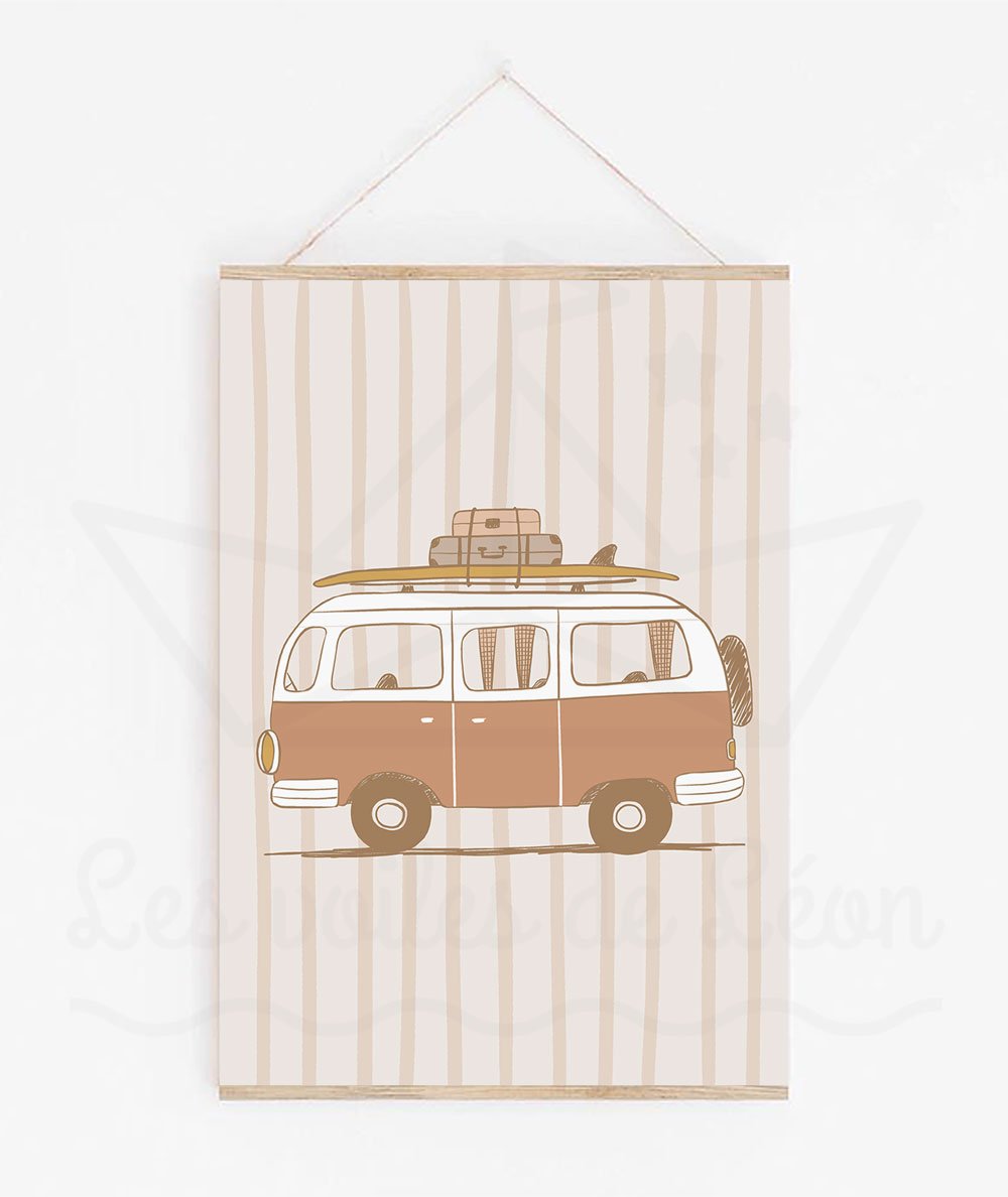 Ambiance deco chambre enfant boheme avec poster combi vw personnalise