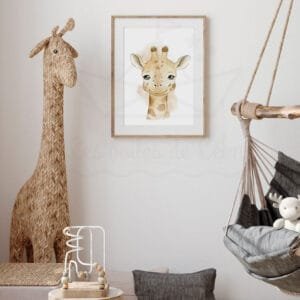 Affiche Bébé Girafe à l’Aquarelle Personnalisée – Prénom & Date de Naissance