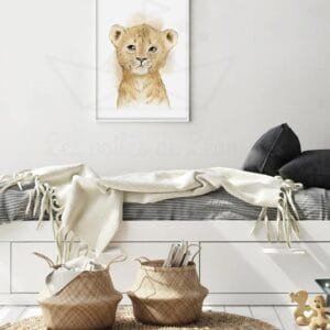 Affiche Bébé Lionceau à l’Aquarelle Personnalisée – Prénom & Date de Naissance
