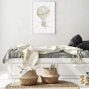 Affiche Enfant Éléphant Montgolfière Aquarelle Personnalisée – Prénom & Date