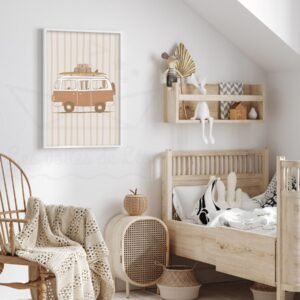 Affiche Enfant Combi VW Vintage Personnalisée – Prénom & Date de Naissance