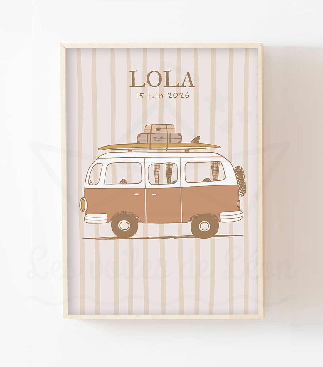 Affiche combi vw personnalisee prenom date naissance van vintage retro