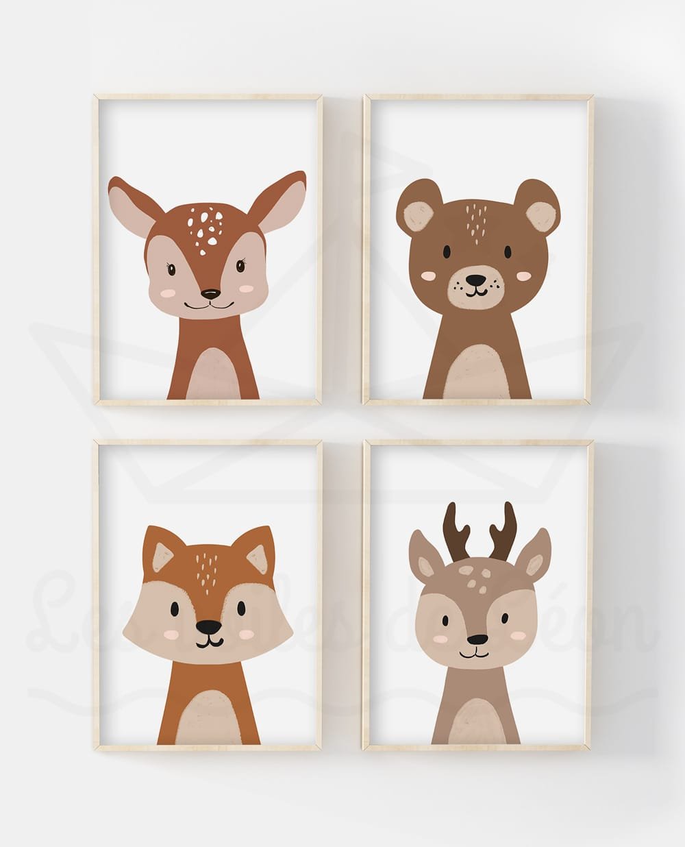 Poster animaux de la foret bebe lot 4 affiches ours biche renard cerf