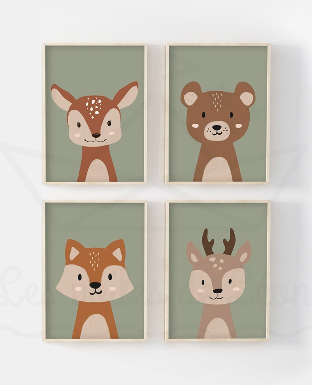 cadres animaux forêt biche ours cerf renard vert kaki