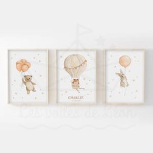 Animaux dans les étoiles – Ours Renard Lapin – Lot 3 Aquarelles personnalisées