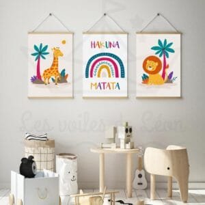 Jungle Hakuna Matata – Girafe Arc-en-ciel Lion – Trio Affiches prénom