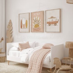 Trio d’Affiches Personnalisées Surf & Van Life – Soleil Couchant & Palmiers
