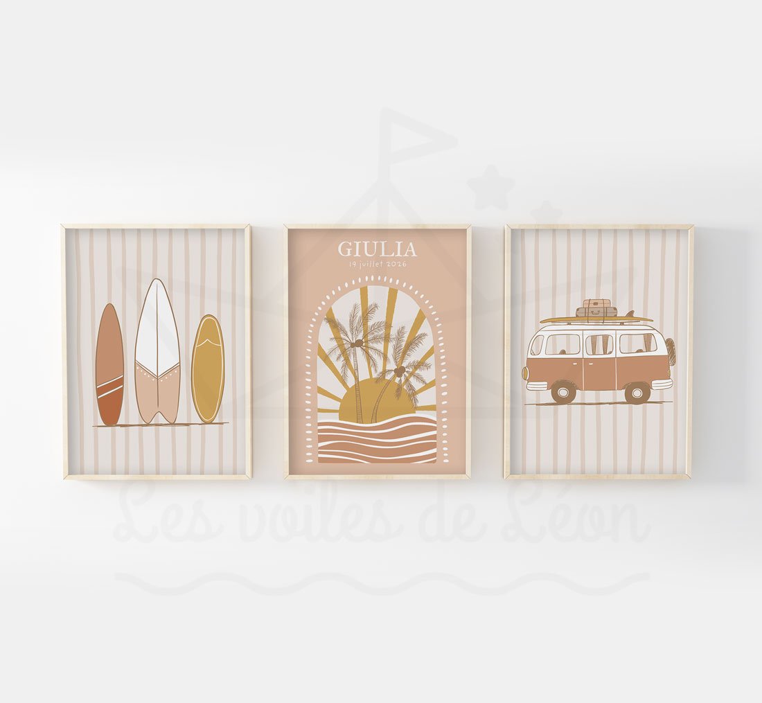 cadres surf terracotta déco murale bébépersonnalisée prénom
