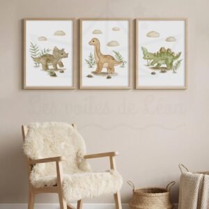 Set de 3 Affiches Dinosaures personnalisées