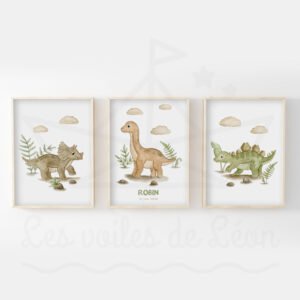 Set de 3 Affiches Dinosaures personnalisées